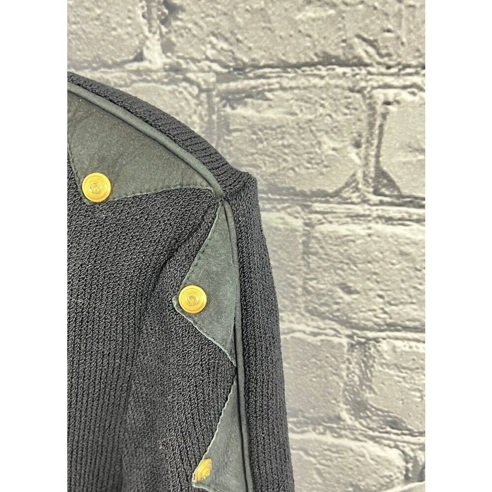 VTG St John Sportswear Sweater Size 14 Black  Turtleneck Santana Knit  Leather L - Picture 9 of 9